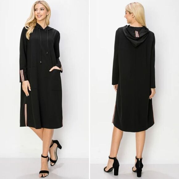 Joh Kylia Crepe Knit Dress with Hoodie Black $100 M - Picture 1 of 9